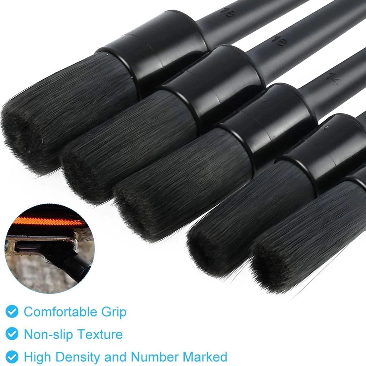 5PC Auto Detailing Brush Set Boar Hair for Wheels & Interiors