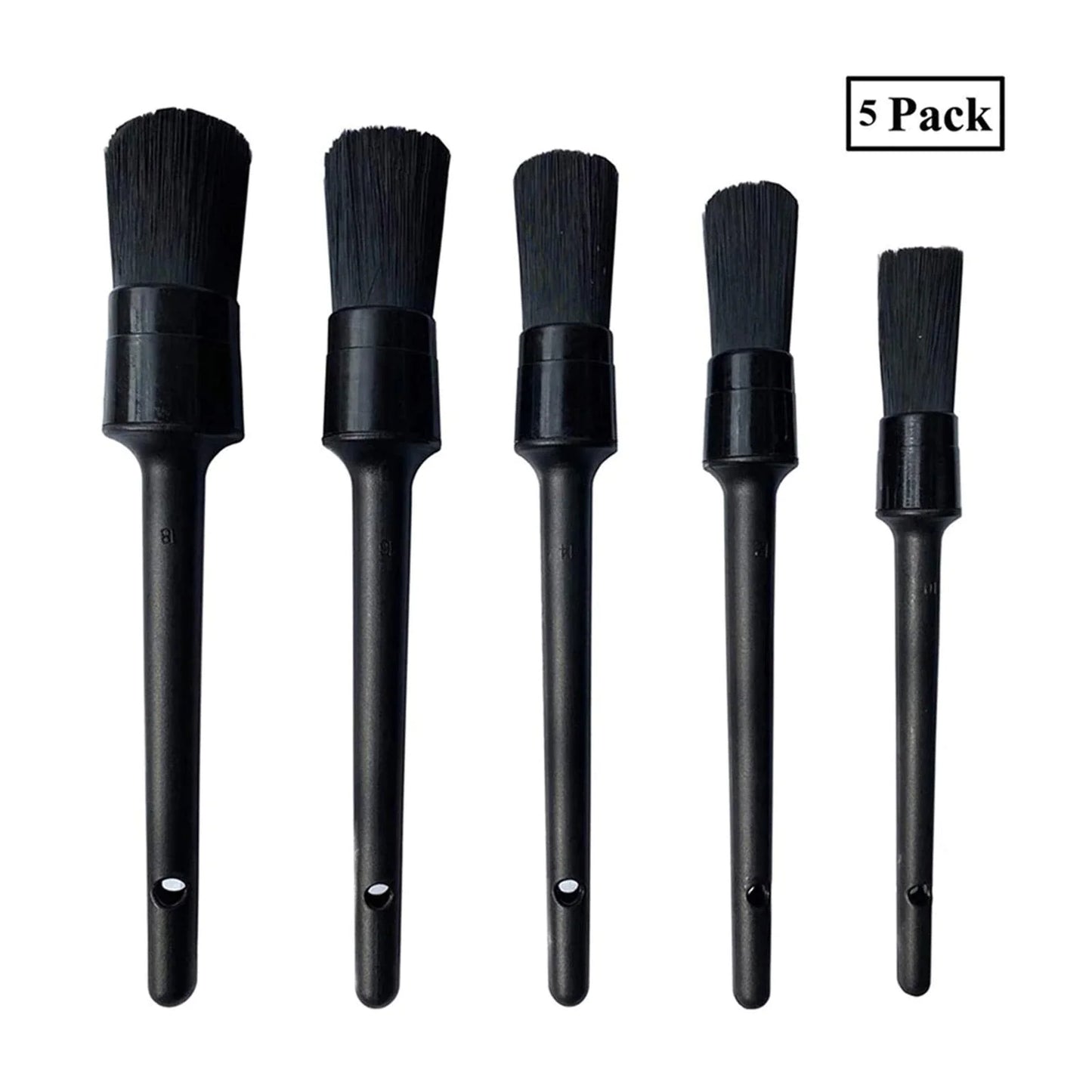 5PC Auto Detailing Brush Set Boar Hair for Wheels & Interiors