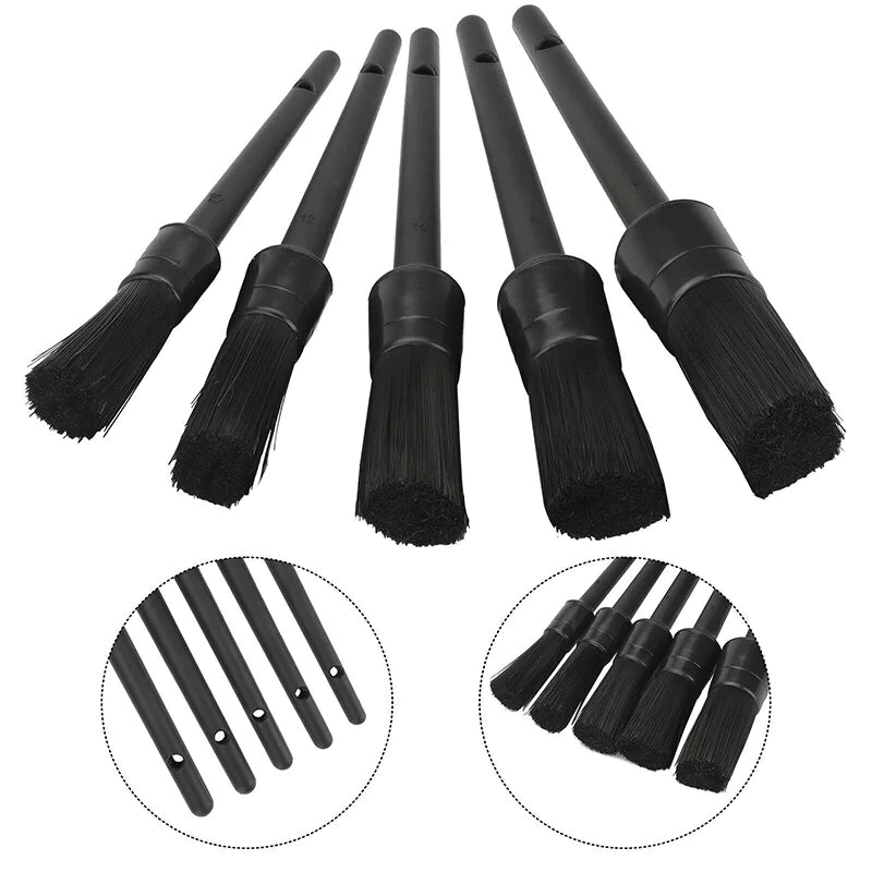 5PC Auto Detailing Brush Set Boar Hair for Wheels & Interiors