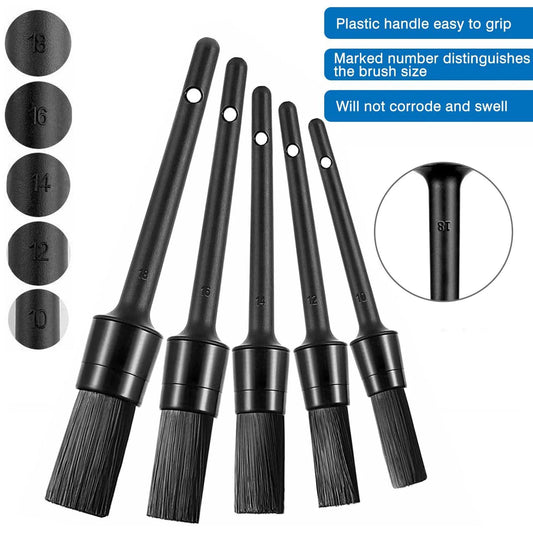 5PC Auto Detailing Brush Set Boar Hair for Wheels & Interiors